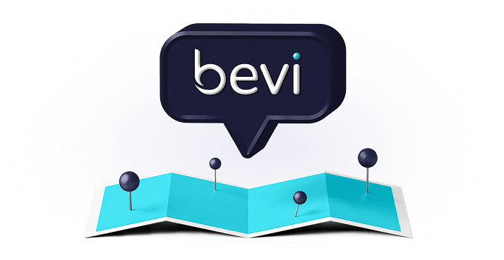 Um mapa com um grande pin sinalizando a Bevi